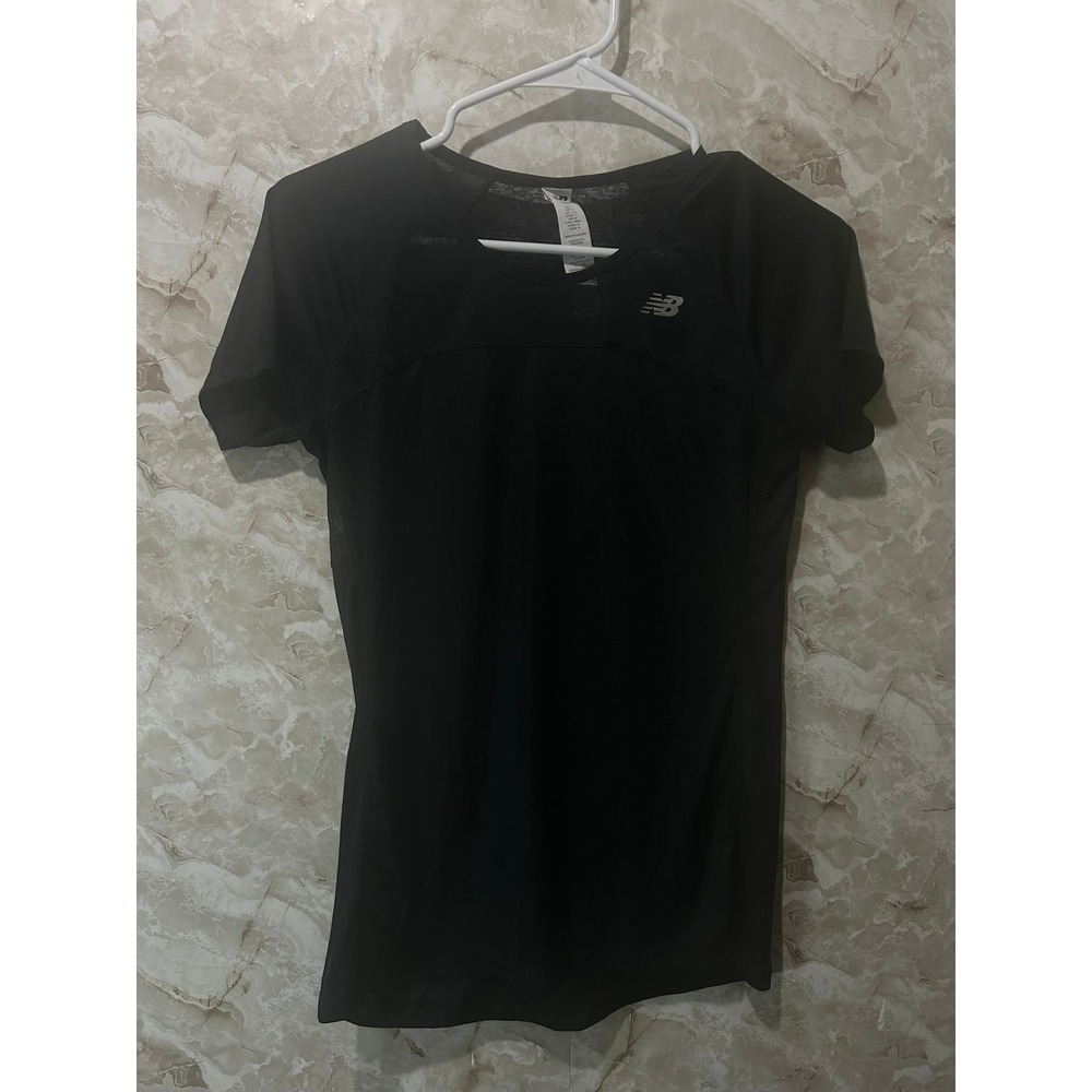 New Balance Womens Black Short Sleeve Mesh Back Activewear Top Size Small